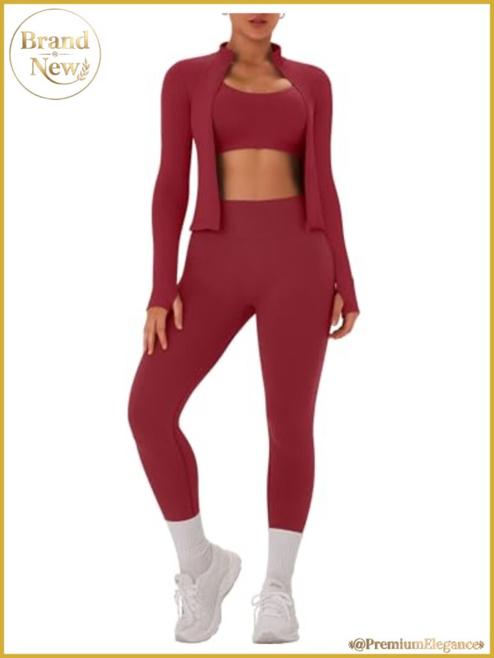 Women's Seamless 3-Piece Workout Set Long Sleeve Jacket Sports Bra Leggings